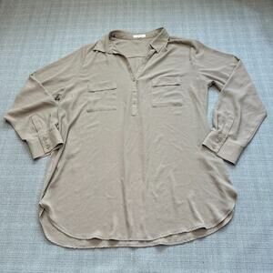 Pleione‎ Shirt Womens XL Taupe Minimalist Officecore Workwear Casual Feminine